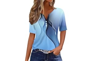 LAYHTKTL Summer Tops for Women 2025 Button V Neck Boho Short Sleeve Ribbed Shirts Casual Loose Comfy Tunic Trendy Pullover