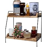 QUALLON Coffee Bar Accessories and Organizer, Coffee Station Organizer 2 Tier Bathroom Counter Organizer, Wood Coffee Tray, Bathroom Vanity Organizer, Countertop Shelf for Kitchen, Coffee Lover