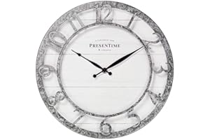 Presentime & Co 13" Farmhouse Series Wall Clock, Quartz Movement, Shiplap Style,Raised 3D Arabic Numeral, Galvanized Finish