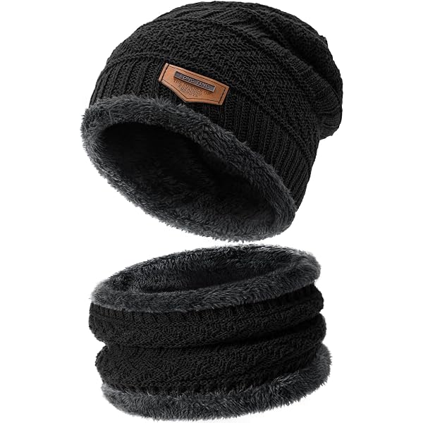 Winter Beanie & Scarf Combo – Fleece Lined Wool Hat With Fur & Neck Scarf Set