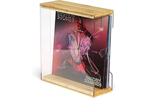 TAKMORK Vinyl Record Display Storage Holder: Acrylic Solid Wood Records Organizer Rack Tabletop Albums Storage Stand Holder Vinyl LPs Vertical Display Crate