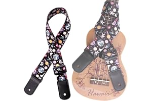 Ukulele Strap, Adjustable Printing Travel in Space Ukelele Shoulder Strap, Unique Ukulele Strap with Soft PU Leather Ends Sui