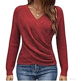 HVT Womens 2026 V Neck Sweater Criss Cross Pullover Long Sleeve Knit Casual Fall Tops