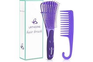 URTHEONE Detangling Hair Brush, Detangling brush for Adults and Kids, Comb Set for Kinky Curly Coily and Wavy Hair, For Wet and Dry Hair, Afro American Type 3a-4c, Comfortable Grip(Purple)