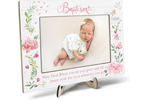 KLYTINK Baptism Gifts for Girl, Baptism Gifts for Boys, Baby Baptism Gift, Baptism Picture Frame, Baptism Gift for Godchild From Godparents-May God Bless You Wherever You Go, 4x6Inch Photo (Pink)