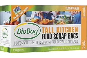 BioBag Compostable Tall 13 Gallon Food Waste Bags - 4 Count (Pack of 12)