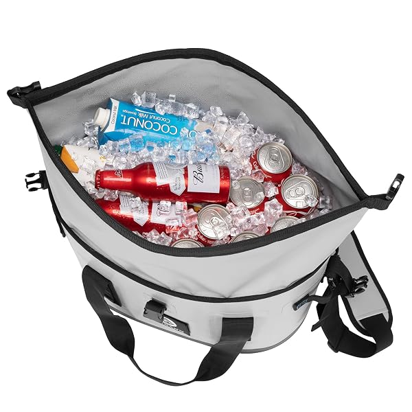 VOGANO 40 CAN SOFT COOLER BAG – INSULATED LEAK-PROOF LARGE COOLER BAG WITH ROLL-TOP WATERPROOF SEAL | PORTABLE ICE CHEST FOR CAMPING, BEACH, TRAVEL, PICNICS | 24HR COLD RETENTION (GRAY)