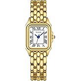 TKIIOER Small Gold Watches for Women, Vintage Roman Dial Women's Watches, Rectangular Case Ladies Analog Watch