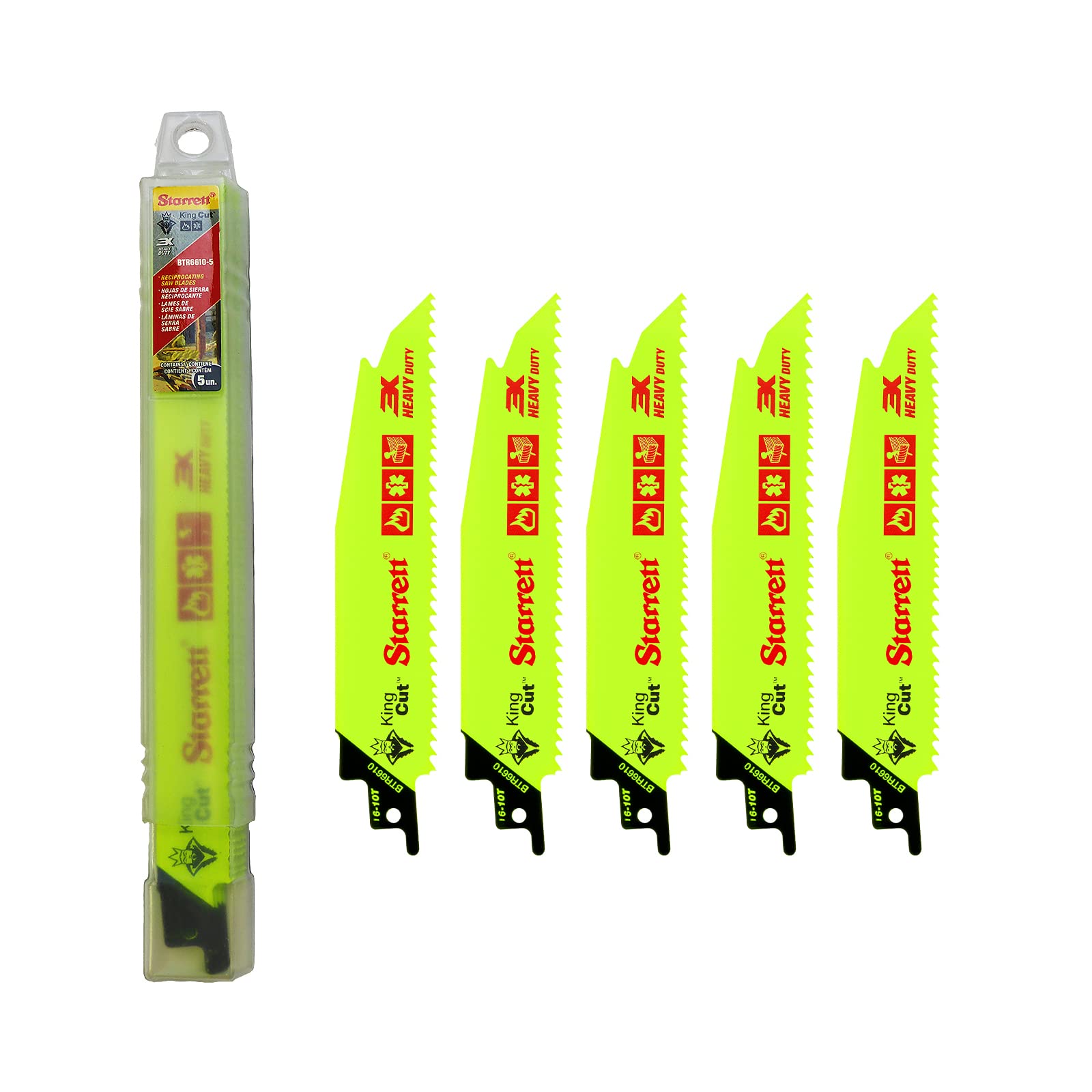 Starrett Bi-Metal Reciprocating Saw Blade - 5 Pieces BTR6610-5 King-Cut 150 mm/6" Inch 6-10TPI Unified Shank Heavy Duty Cutting - Compatible with Bosch Dewalt Makita & Many Others