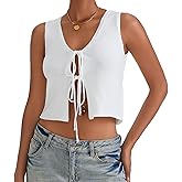 Women Tie Front Sweater Vest Top Sleeveless Y2k Knit V Neck Tank Tops Crochet Casual Going Out Tops Streetwear