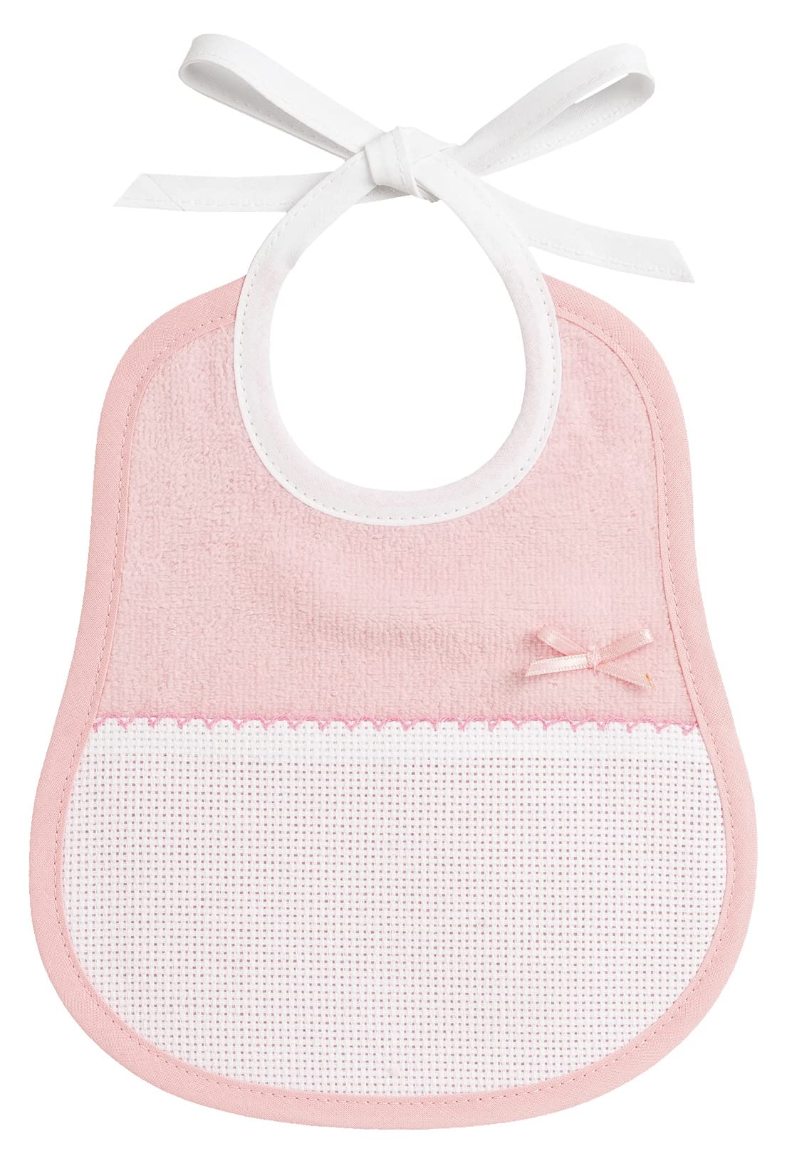 FILET Baby Girls' Ams1045r Fillet Bib Soft Terry Towelling Pink with Aida Pocket, Ideal for Cross Stitch and Satin Ribbon, Practical Accessory Easy to Embroidery, Made in Italy, One Size