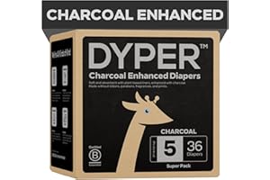 DYPER Charcoal Enhanced Diapers | Baby Diapers from Plant-Based* & Honest Materials | Day & Overnight Diapers | Disposable Diapers for Sensitive Skin (Size 5, 36, Count)