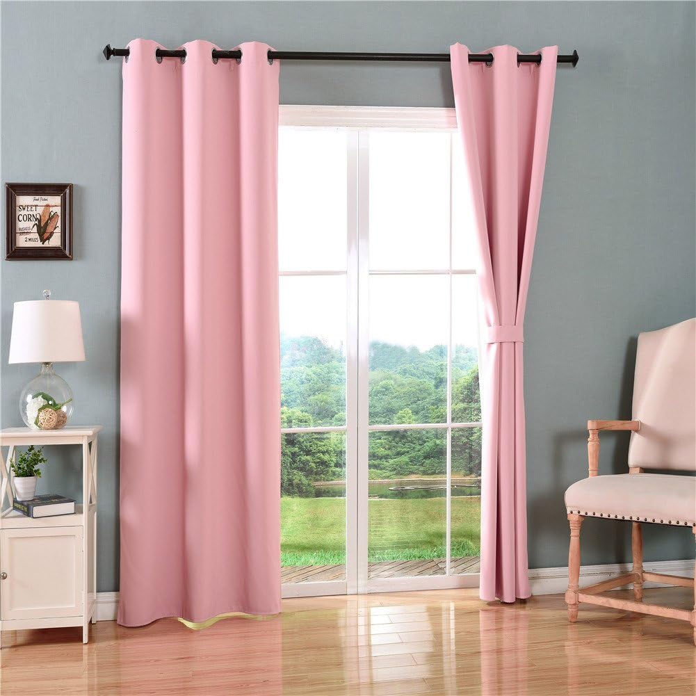 YOJA Solid Blackout Curtain Room Darkening Thermal Insulated Grommet Drape for Bedroom(2 Panels,40" Wx84 L,Light Pink)
