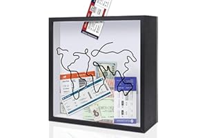 ZEEYUAN 12x12inch Travel Adventure Archive Box Life in a Box Travel Frame, Top Loading Shadow Box with Slot Tickets Box Trave