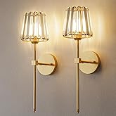 Crystal Battery Operated Wall Sconces Set of 2, Gold Rechargeable Wireless Wall Sconce Lights with Crystal Lampshade, 12 RGB 