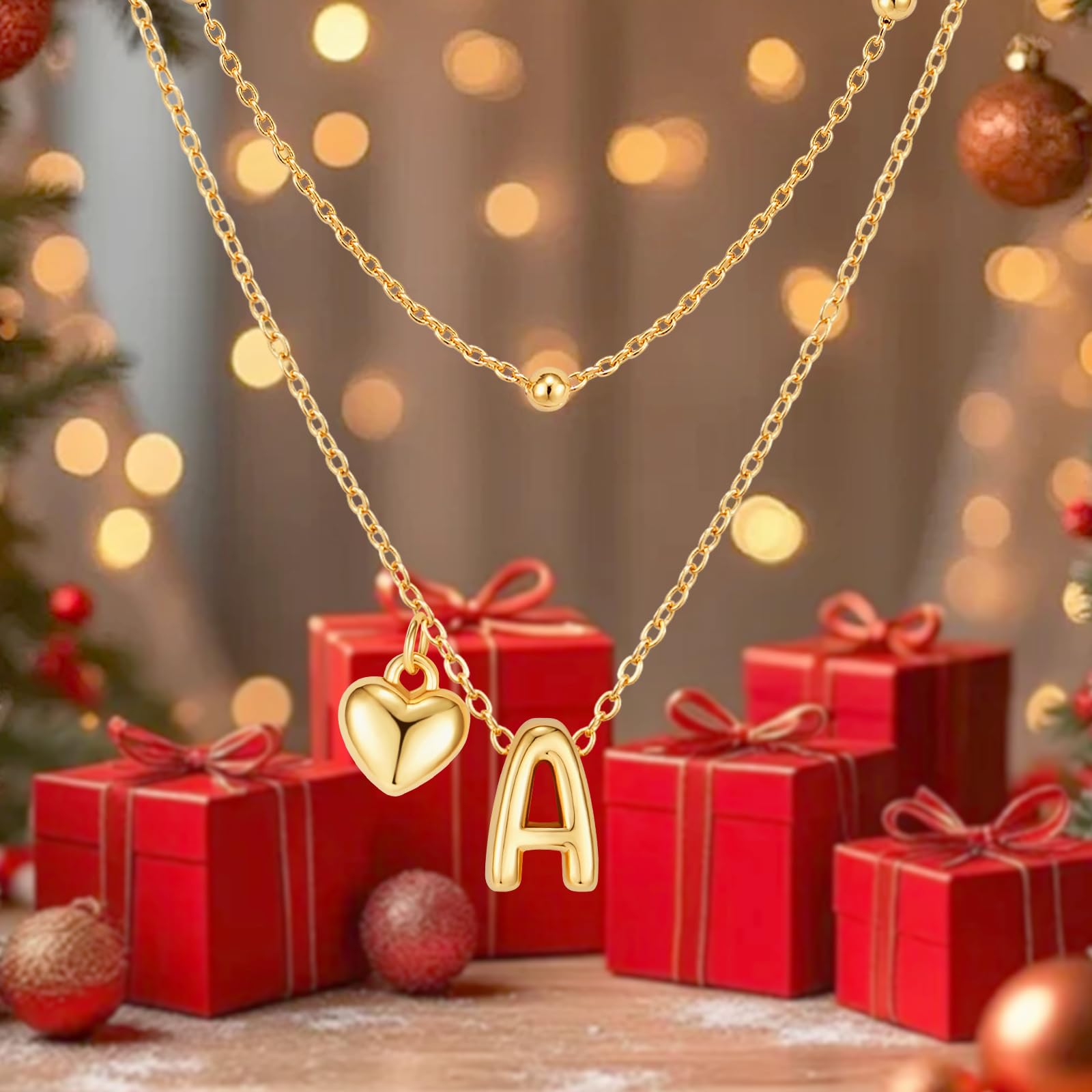 adoyi Initial Necklaces Valentines Day Gifts for Women Hers Dainty 14K Gold Plated Heart Layered Letter A Pendant Necklace Stack Trendy Jewelry Birthday Valentines Day Gifts for Women Jewelry