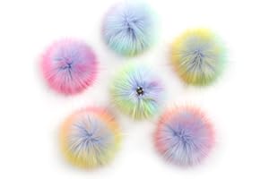 LFOUVRE Pack of 6 Detachable Faux Fox Fur Pom Poms for Hats with Snap 4.3inch/11CM DIY Handmade Accessories(Rainbow)