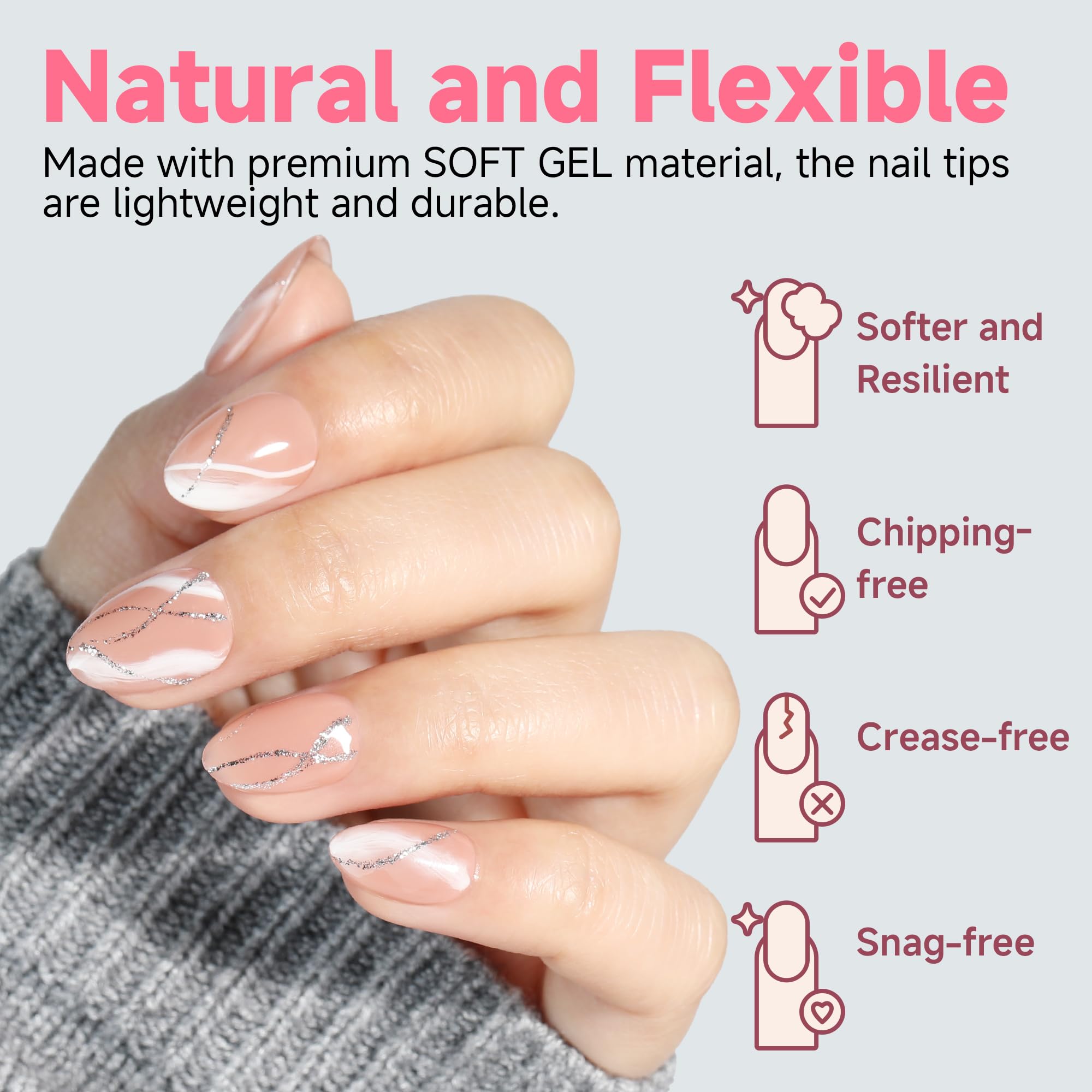 UNA GELLA Extra Short Almond Nail Tips 12 Sizes Short Almond Gel Nail Tips 120Pcs Soft Gel Clear Full Cover Nails Tips Acrylic False Nails Press On Nails for Extensions DIY Salon - Image 3