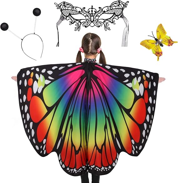 Schmetterlingsflügel Kostüm Für Mädchen - Mit Rock & Stirnband | Verkleidung 4-10 Jahre