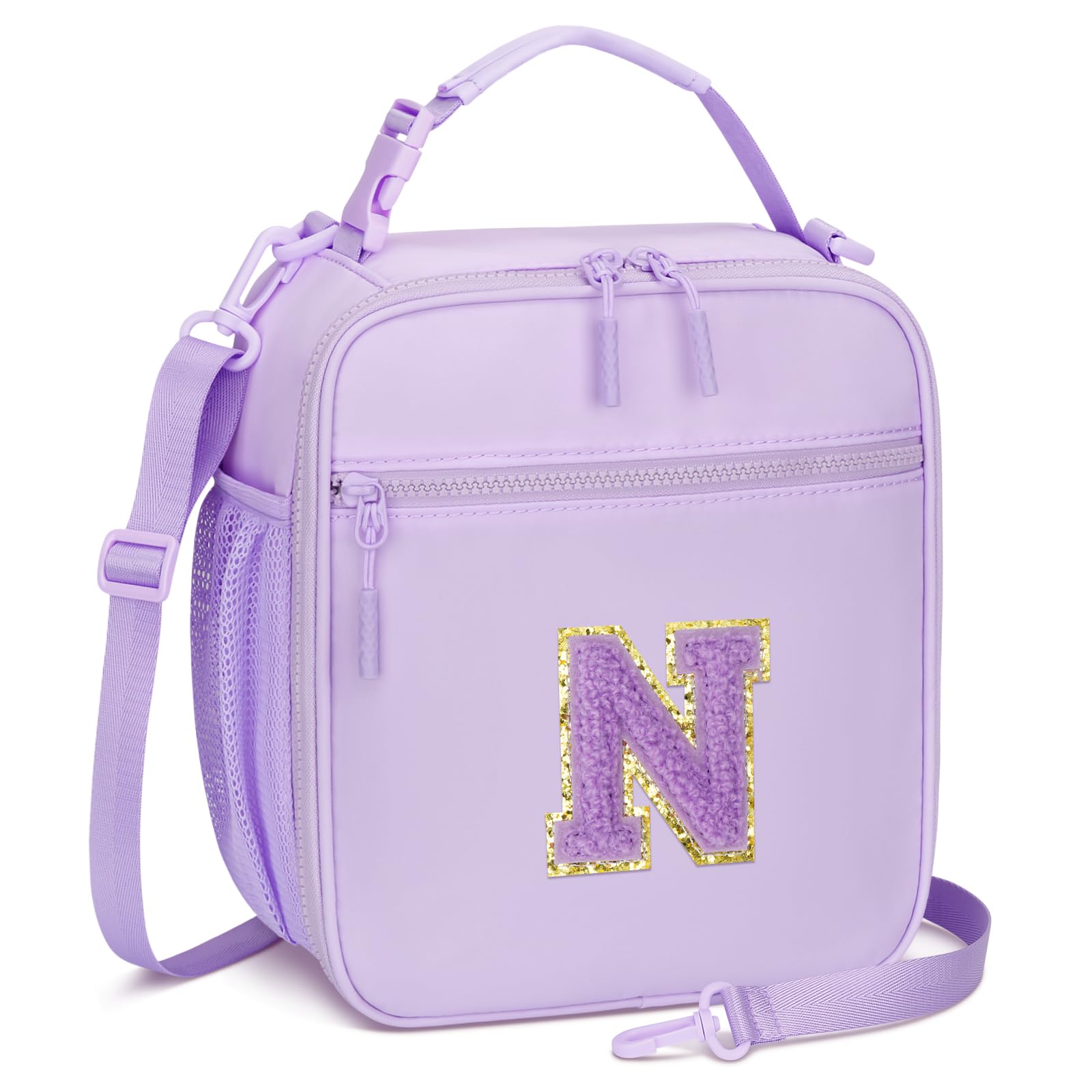 Photo 1 of CLOUDWINGS Initial Insulated Lunch Bag for Girls Kids, Back to School Gift, Reusable Leak-proof Lunch Box with Adjustable Strap for School Daycare Travel Picnic (Purple,N)