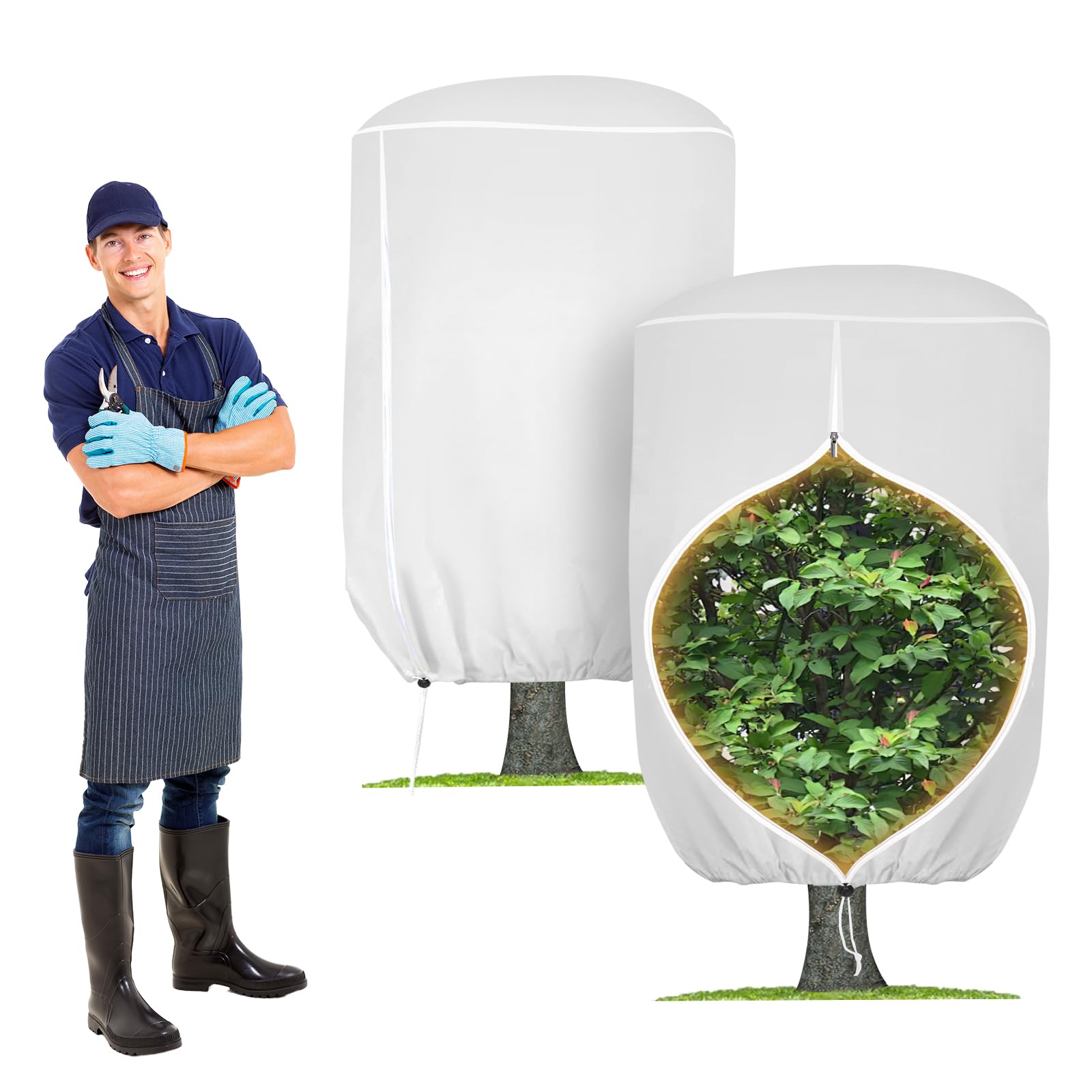 Photo 1 of 2 Pack Rounded Top Plant Covers Freeze Protection for Winter, Plant Covers for Winter, 40" X 47" Tree Frost Protection Blankets Outdoor With Zipper/Drawstring, for Shrub Bush Fruit Tree Potte(White)