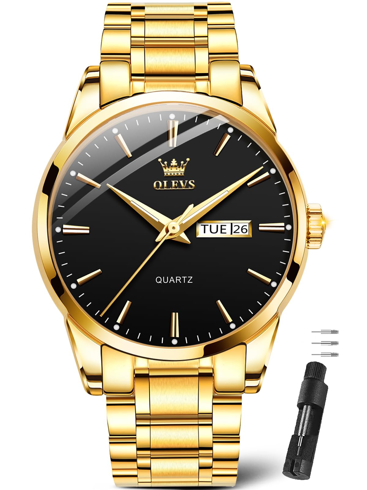 OLEVS Classic Men Watches with Date,Stainless Steel Man Watch with Date, Bussiness Watches for Men,Luminous Quartz Mens Watches Black/White/Blue/Gold, Waterproof Male Watch with Week