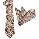 Entwineno Mens Floral Print Tie Set - Necktie with Pocket Square for Men - Wedding - Groomsmen