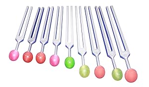 Radical Sacred Solfeggio 9Pc Tuning Forks with Colored Rubber Balls Activator Pouch - Blessings Miracles Awakening Liberation