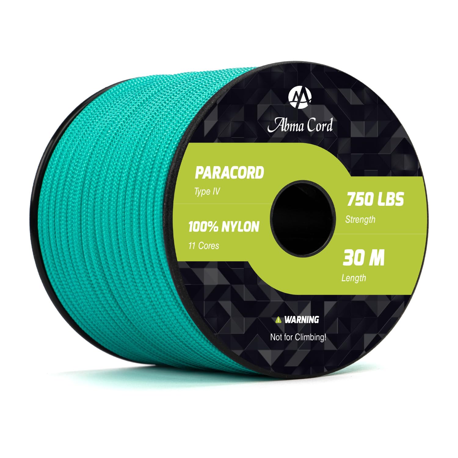 Abma Cord 4mm Paracord 750lb 30M 100% Nylon Rope 11 Strands Type IV Military Grade Parachute Cord for DIY, Camping, Survival, Outdoor - Max. 340kg - Turquoise