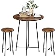 VECELO Small Bar Table and Chairs, Round Bistro Sets with 2 barstools, 3-Piece Pub Dining Furniture, Counter Height Wood Top for Breakfast Dinner Coffee Nap Conference, Easy Assembly, Brown