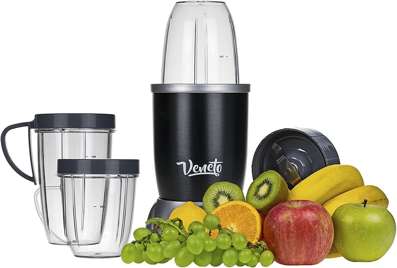 Veneto Kitchen’s™ 12-Piece 600 W Pulverizing Bullet-Shaped Blender System Including Cups And Extra Blades (Black)