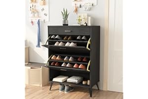 AWQM Shoe Storage Cabinet for Entryway, Free Standing Shoe Organizer with 2 Flip Drawers，Hidden Shoe Rack Storage Organizer for Doorway Hallway Closet, Black
