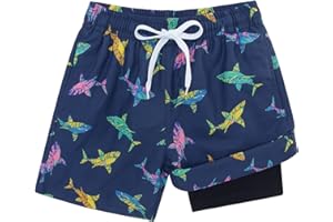 Cozople Boys Swim Trunks Compression Liner Swim Shorts Quick Dry Bathing Suit with Boxer Brief Swimwear 4-10T