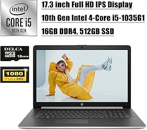 HP Laptop 17 Newest 2020 Business Laptop Computer I 17.3" Full HD IPS I 10th Gen Intel Quad-Core i5-1035G1(>i7-8550U) I 16GB DDR4 512GB SSD I Backlit KB WiFi HDMI Win 10 + Delca 16GB Micro SD Card