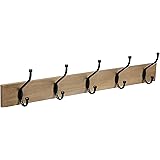 Amazon Basics Wall-Mounted Farmhouse Coat Rack, 5 Standard Hooks, Barnwood