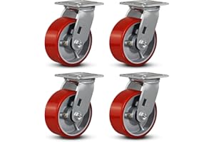 FOVERSWIVE 5"x2" Industrial Casters- Heavy Duty casters,Polyurethane Casters Wheel,Capacity up to 4000 Lb. Use for Platform Truck, U-Boat Cart,Workbenches(4 Swivel)
