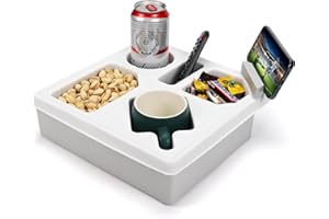 MEETI Couch Cup Holder Tray, Silicone Sofa Couch Caddy for Bed Car Seat Beach Organizer, Waterproof Cup Holder with Phone Stand for TV Remote, Snacks, Drinks, Cellphone (White)