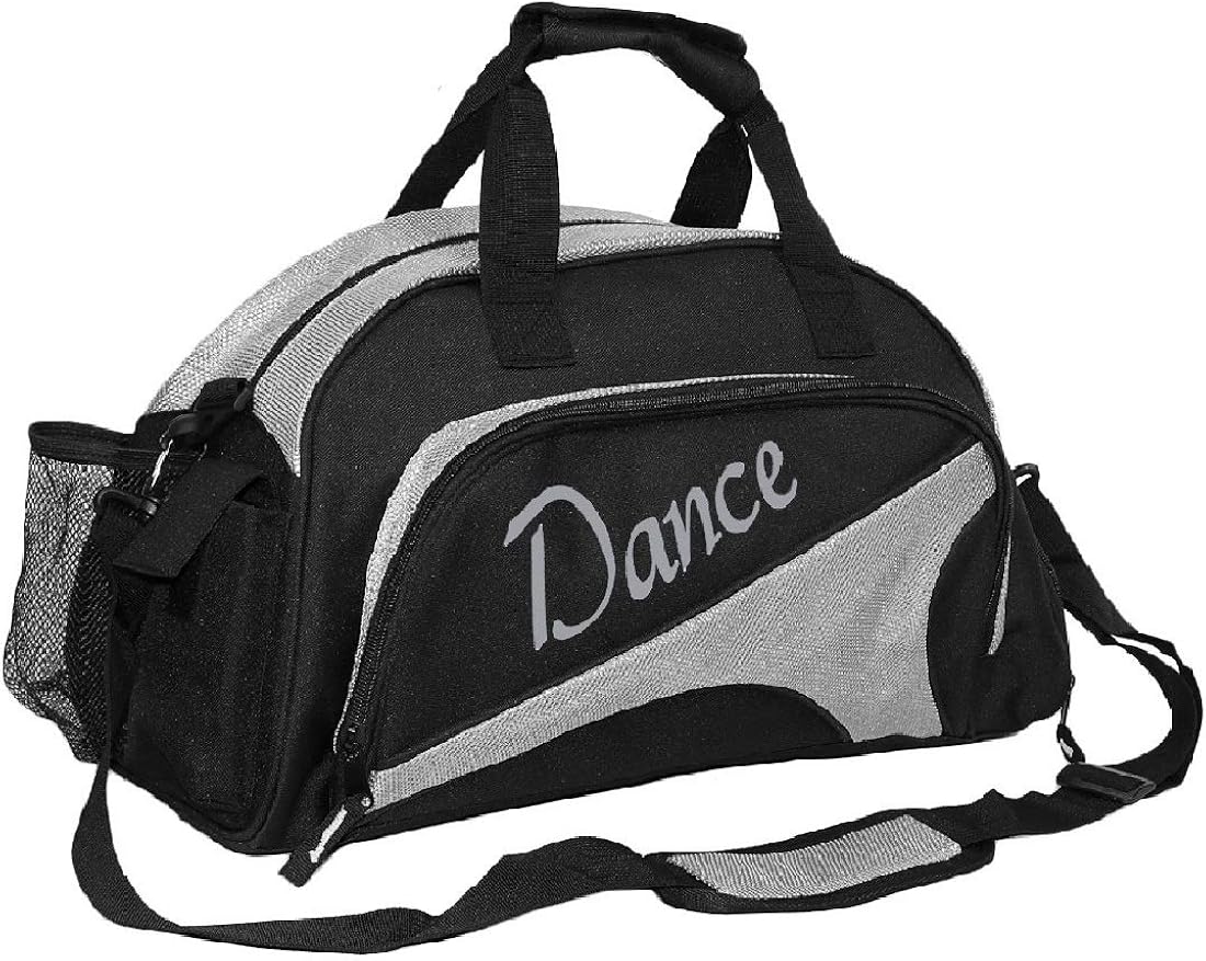 kilofly Girl's Ballet Dance Sports Gym Duffel Bag Travel Carry On + Handy Pouch, Silver, 18.9 inch