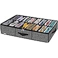 Onlyeasy Sturdy Under Bed Shoe Storage Organizer Fit 16 Pairs, Collapsible Closet Underbed Shoes Container Bags with Reinforced Handles, 37.7x23.6x5.9in, Linen-like Black, MXAUBS16P1