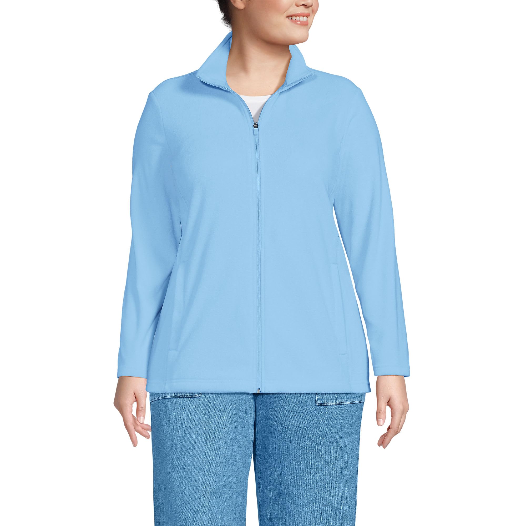 Lands' End Womens Full Zip Fleece Jacket Bermuda Blue Petite X-Small Image