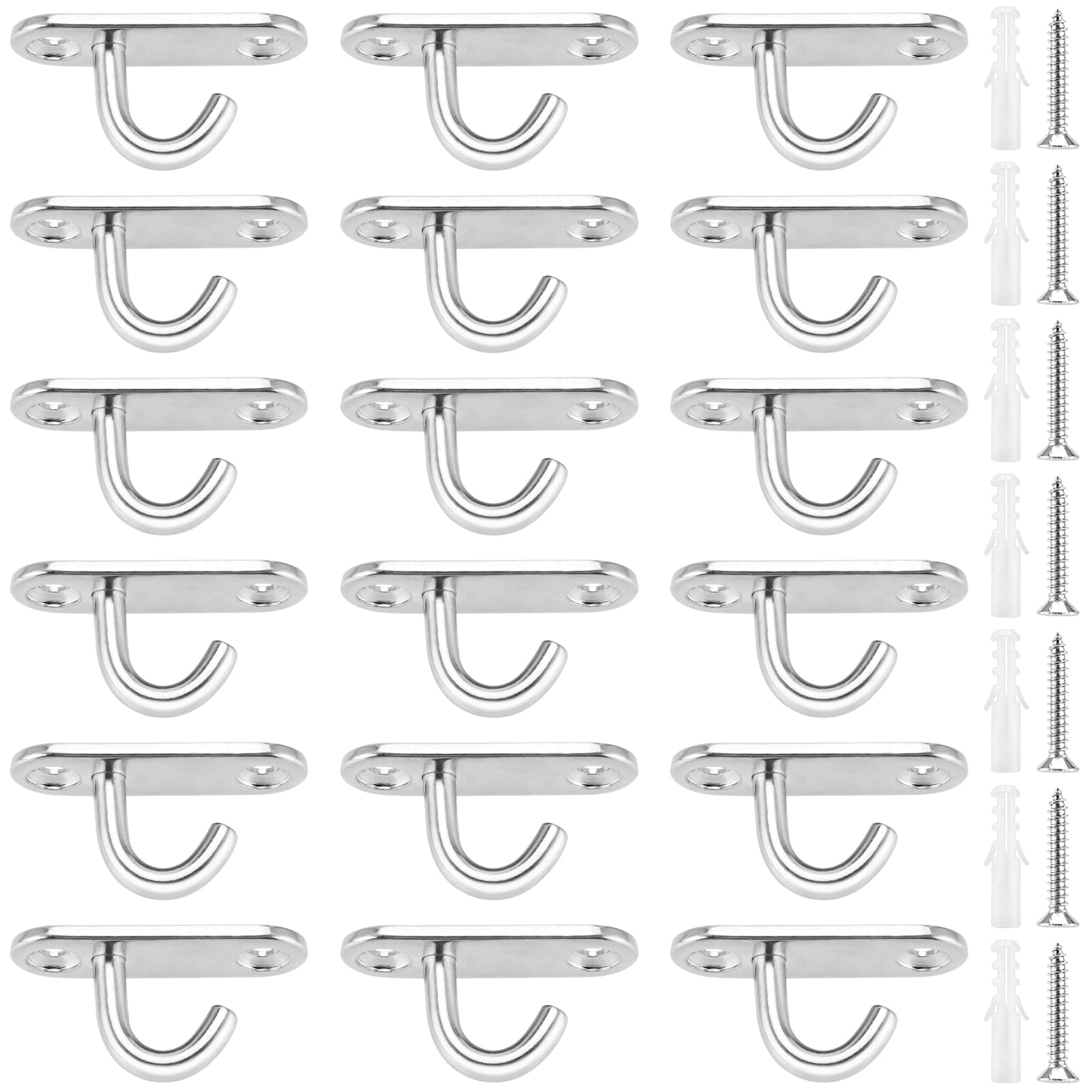 FUNSUEI 18 PCS Stainless Steel Ceiling Hooks, M5 Heavy Duty Pad Eye Plate with Screws, Open Pad Eye Plate U Hooks Ceiling Light Hook Plate for Hanging Lamp, Plant Basket, Ceiling Fan, 4.5 x 1.5cm
