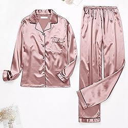 Womens Satin Pajamas Set Long Sleeve Sleepwear