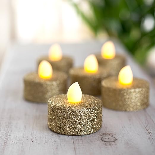 Lights4fun 18 Stück Glitter, Batteriebetrieben, Flackernd LED