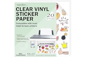JAGERGREEN Clear Printable Vinyl Sticker Paper for Inkjet & Laser Printer, 20 Sheets 8.5x11 Inch 95% Glossy Transparent Vinyl Sticker Paper Waterproof for Custom Stickers, Labels, Decals