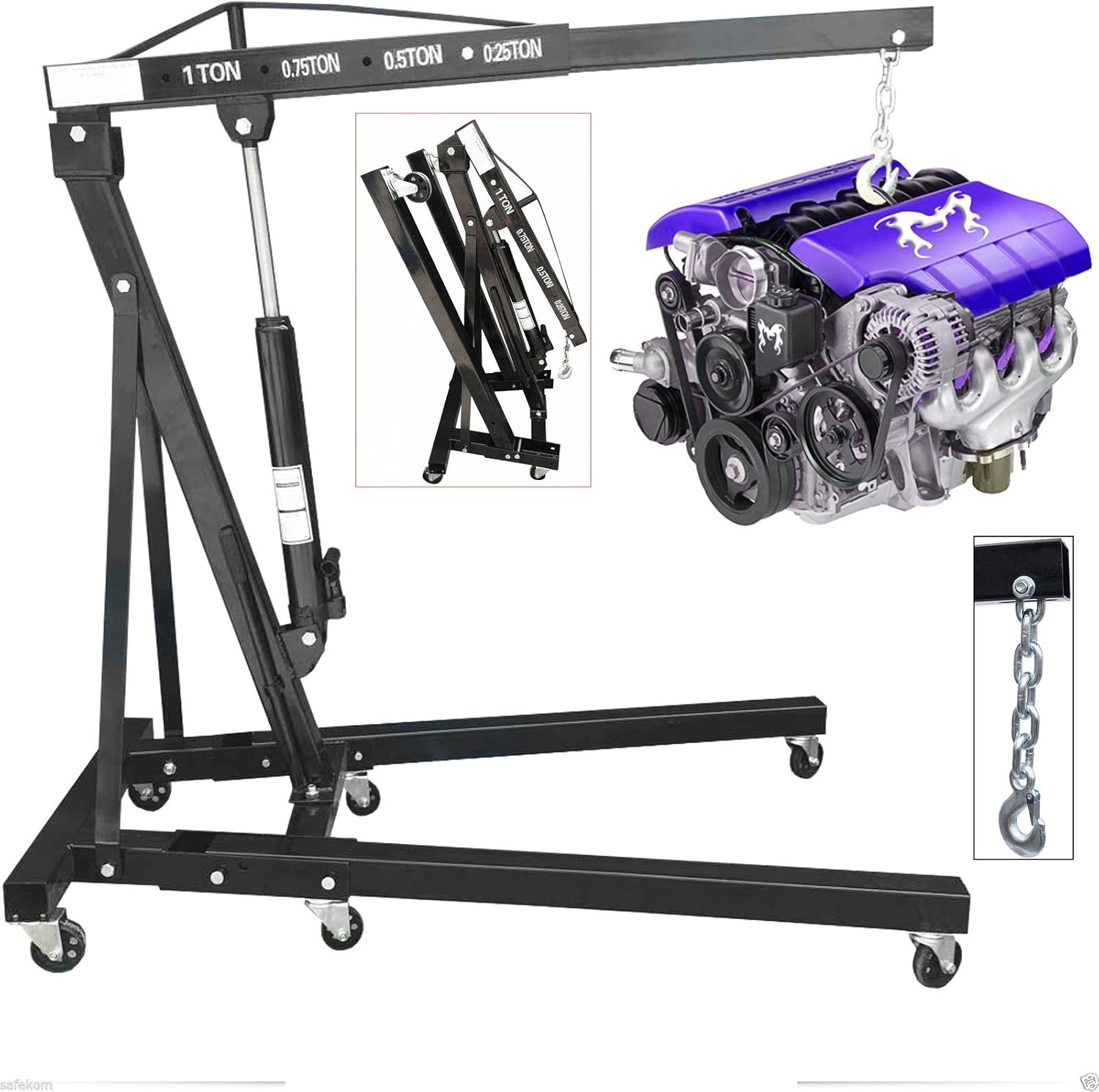 safekom zusammenklappbar, Professional 1T 1 Tonnen Kran Flaschenzug
