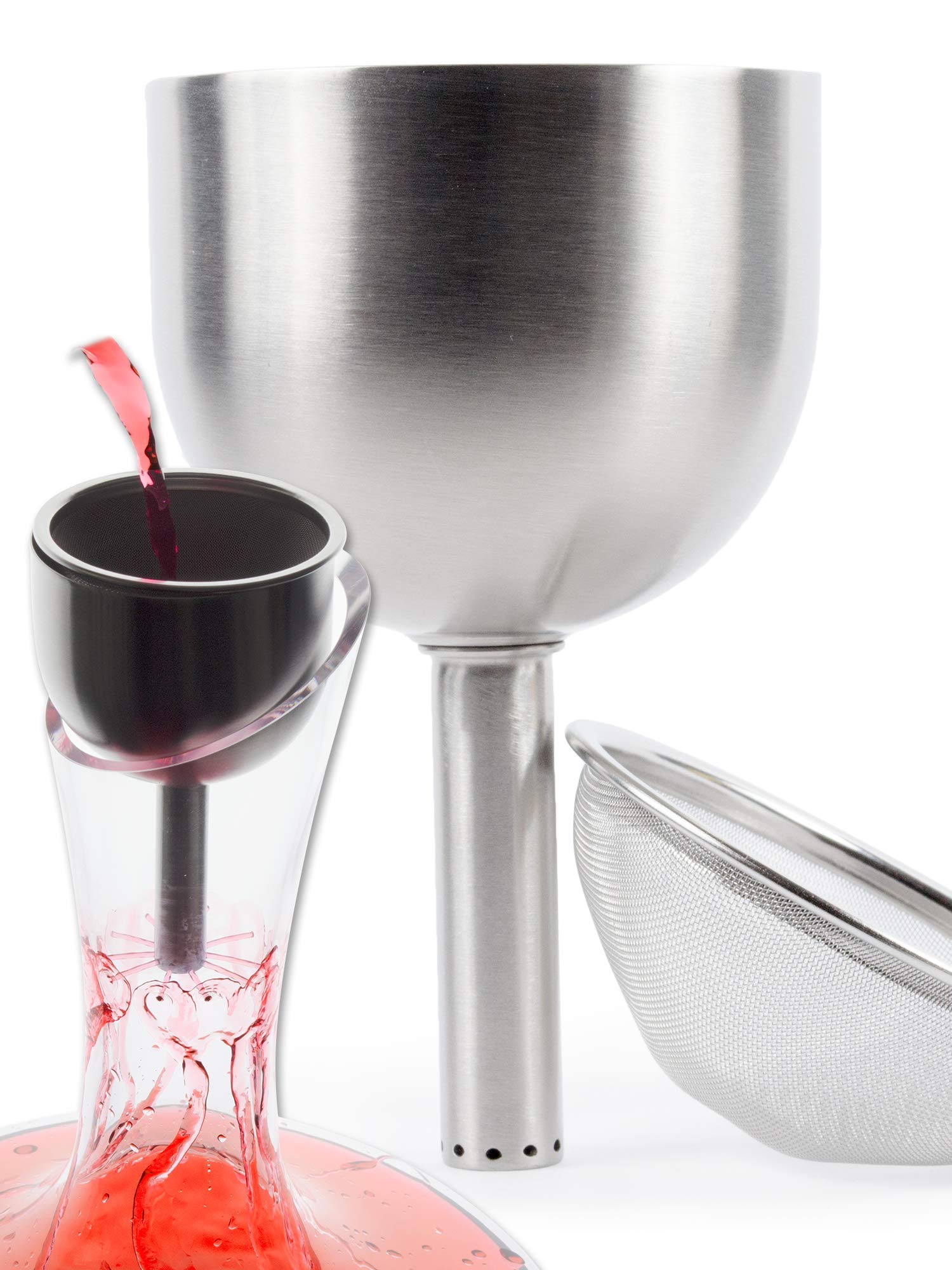Plaisir de la Cave 3in1 Steel Funnel with Strainer (Wine Shower + Aerator + Filter) - Improves Wine & Clears Residues