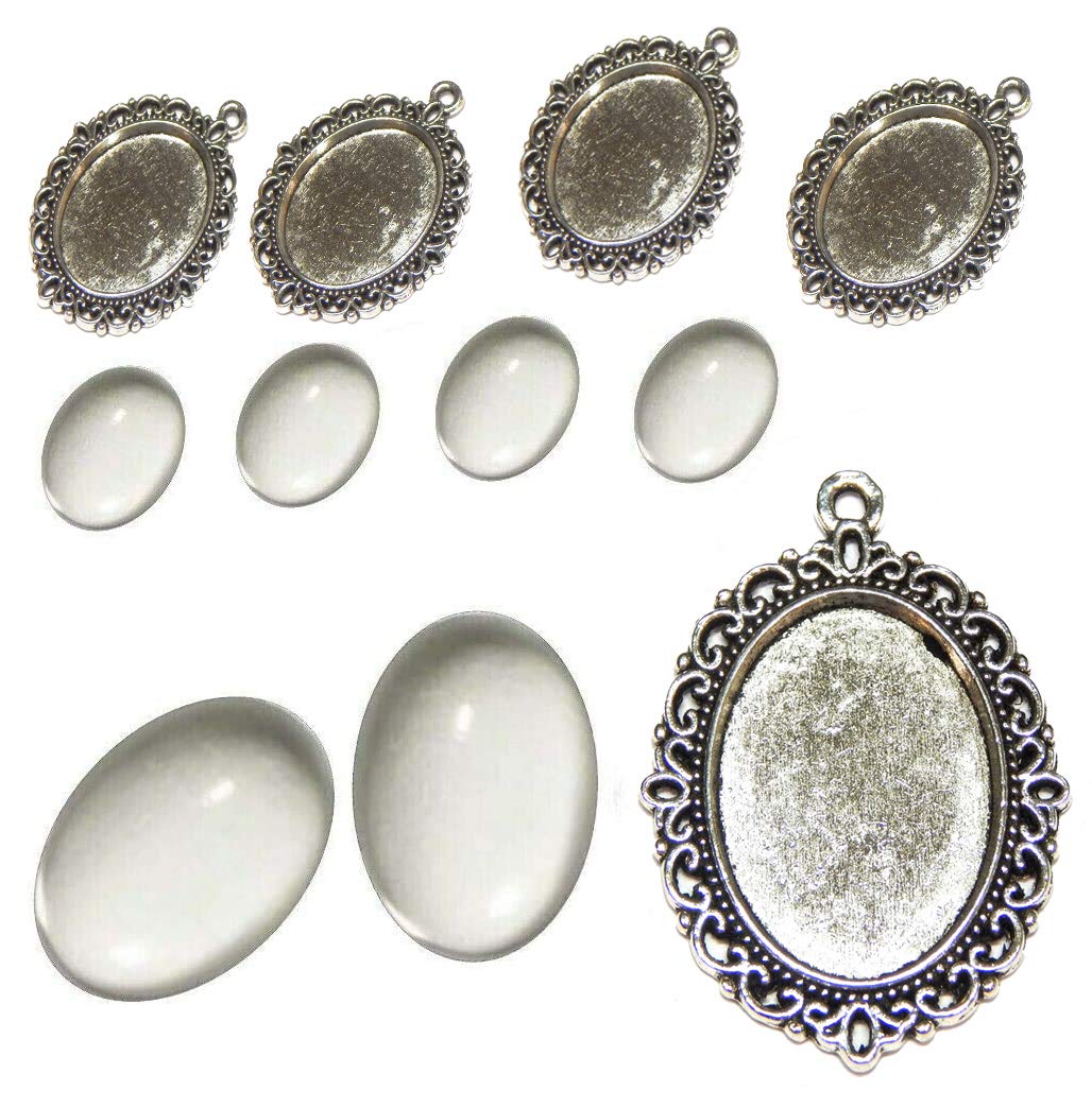 10 Pieces 5 Pieces Charm Empty Bezel Tray Lockets Metal Pendant Settings Jewellery 18 x 13 mm Oval 5 Pieces Clear Glass Cabochon Craft Set, 32x20mm Medaillons für 18x13mm Cabachon, Brass Glass
