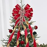 SY Super Bang Velvet Christmas Tree Topper, Red/Gold 48x12 Inch Christmas Bow Tree Topper for Xmas Tree Decorations, for Xmas Ornaments Holiday Home Indoor/Outdoor Wedding Thanksgiving Decor.