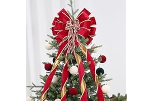 SY Super Bang Velvet Christmas Tree Topper, Red/Gold 48x12 Inch Christmas Bow Tree Topper for Xmas Tree Decorations, for Xmas Ornaments Holiday Home Indoor/Outdoor Wedding Thanksgiving Decor.