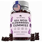 TrueSeaMoss Sea Moss Gummies with Elderberry, Burdock Root & Bladderwrack – for Adults & Kids 4+ – Fruity Flavor – 60 Gummies